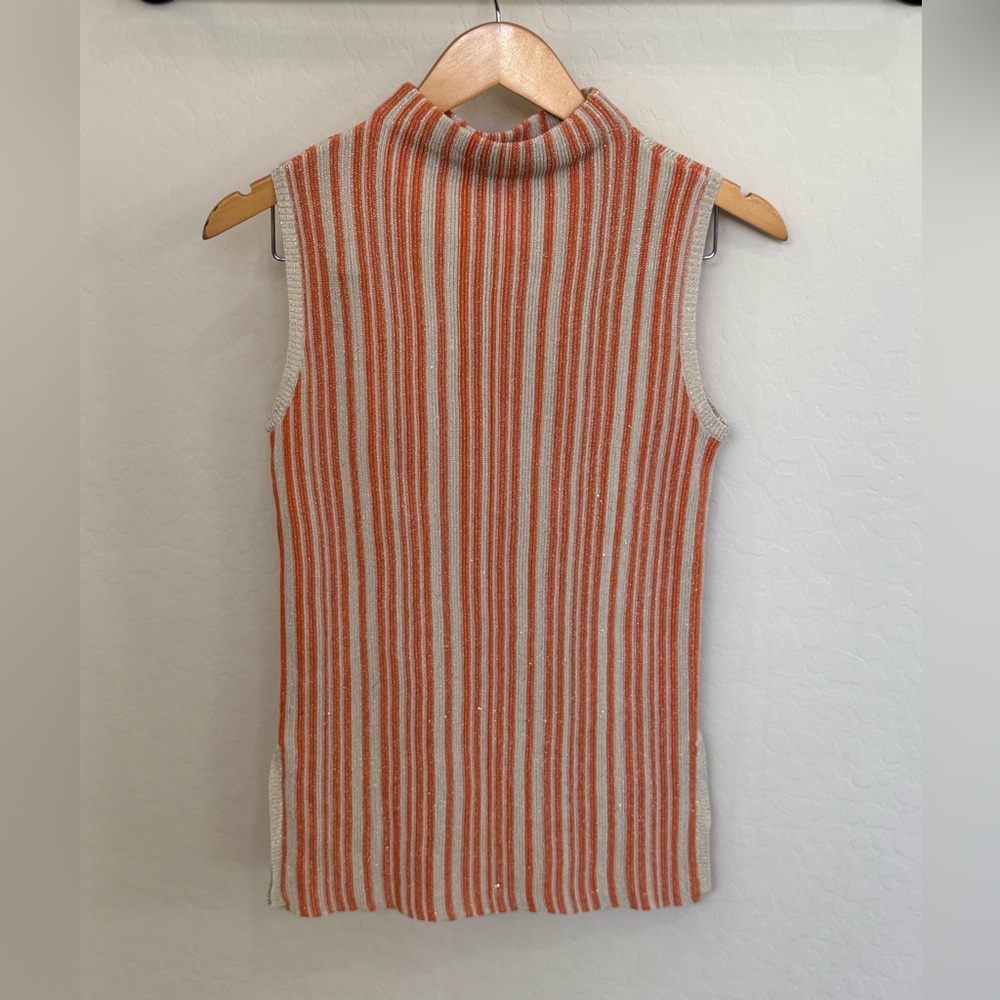 House of Harlow 1960 Ribbed Metallic Stripe Y2K Mock Neck Sweater Tank Top XS